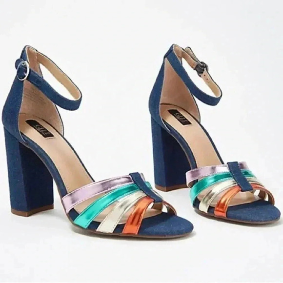 G.I.L.I. Rainbow Malin Block Heels Denim Sz 8.5 - Picture 1 of 9